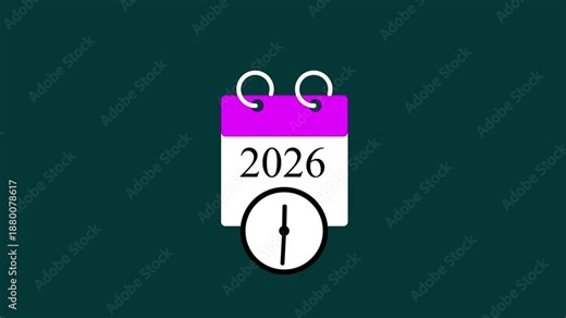 Abstract clock and calendar animation, 2026 animation . on a black background. and creating a stunning, Motion graphics of year calender concept.