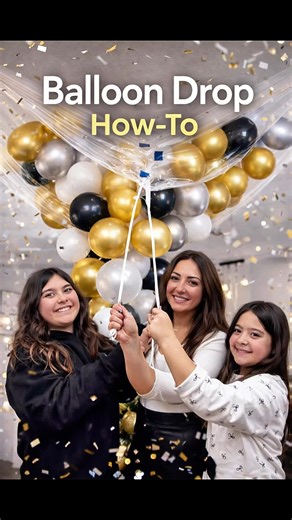 One fun and easy way to add extra excitement to any party is a balloon drop! It was so simple to set up, and everyone was beyond excited for the big moment this New Year 🎈 All you need is a plastic tablecloth, painter’s tape, string, and balloons. Cut two holes at the end of the tablecloth, attach string to pull it down, secure it to the ceiling, and fill it with balloons—so easy and such a big hit! #nye #nyeparty #balloon #balloondrop