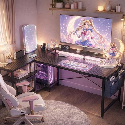 Gaming Computer Table With USB Charging, LED Lights, Storage Rack - Etsy