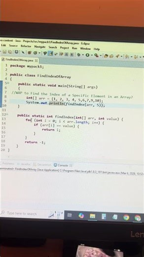 Java Program to Find the Index of a Specific Element in an Array | Java Interview Questions #java
