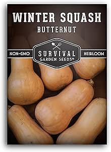 Survival Garden Seeds - Butternut Squash Seed for Planting - Packet with Instructions to Plant and Grow Winter Squash Plants in Your Home Vegetable Garden - Non-GMO Heirloom Variety - 1 Pack