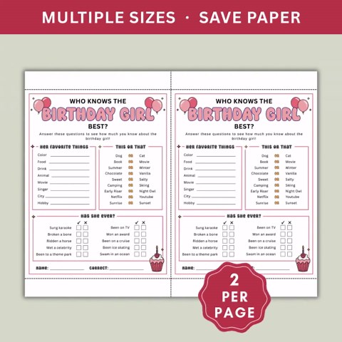 Who Knows the Birthday Girl Best, Printable Birthday Girl Quiz & Trivia Game, Party Game for Kids, Teens, and Adults - Etsy