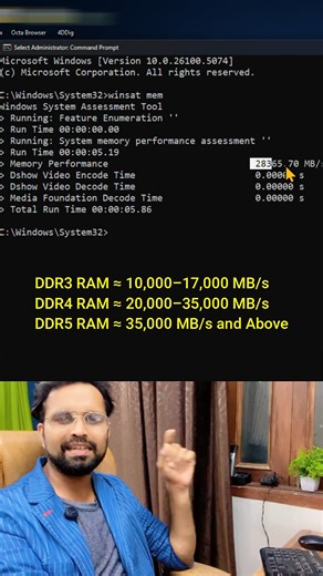 Buzz2Day Tech | Nikhil Sharma on Instagram: "💻 Test Your RAM Like a Pro! 🚀 Ever wondered how fast your RAM really is? Use the winsat memory test on Windows to check your system memory performance in seconds! I just ran it and got 26,080 MB/s! ⚡️ It’s super easy: 1️⃣ Open Command Prompt as Admin 2️⃣ Type winsat mem 3️⃣ Hit Enter and watch your RAM’s performance score Knowing your RAM speed can help you optimize your system for gaming, multitasking, and content creation! 🔧 #TechTips #RAMTest #W
