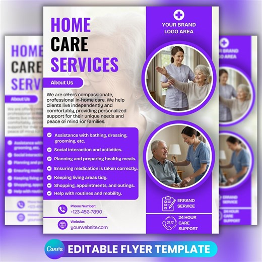 Editable Home Care Service Flyer: Canva Template (8.5x11 Inches) - Etsy