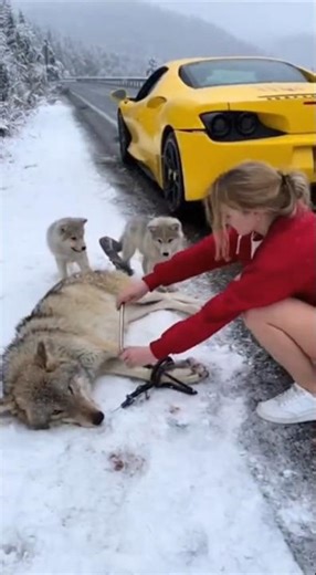 The fearless woman freed the trapped wolf.😱