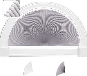 SEEYE Arch Window Shades, Light Filtering Pleated Fabric Blind (Radius: 36'') Half Circle Cellular Cordless Semicircular Blinds with No Tools, Half-Round Shade Easy to Cut and Install