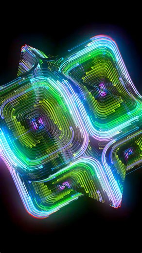 Mike V (Vancouver BC) 🇨🇦🇬🇷 on Instagram: "[Ultra HDR] Vivid glowing neon patterns race along this transforming 3D geometric star in smooth mathematical harmony! An eye-searing showcase of raw raytraced beauty pushing your screen to its full potential!"