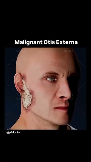 medical_animation on Instagram: "Malignant Otitis Externa: A Severe Ear Infection Malignant otitis externa is a serious infection of the external auditory canal that leads to tissue necrosis, affecting the skin, deeper tissues, and even bone. It primarily occurs in diabetic or immunocompromised individuals and can rapidly spread to critical structures, including the temporal bone. The infection originates in the ear canal and progressively invades deeper layers, causing skin and bone necrosis. I