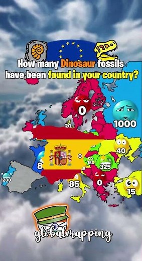 How many Dinosaur fossils have been found in your country #maps #europe #viral #geography #popular