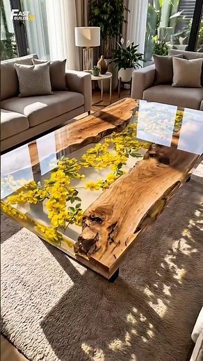 Crystal Clear Epoxy River Table with Yellow Flowers 🌼✨ (Full Transformation)