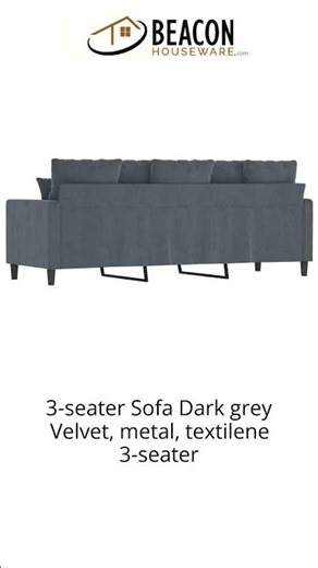 3-seater Sofa Dark grey Velvet metal teXtilene 3-seater