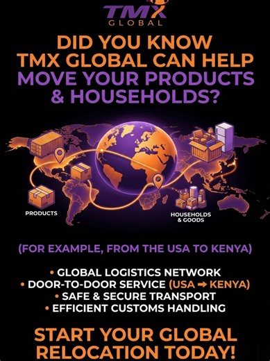 Transporting goods from other countries to Kenya requires reliable logistics, proper documentation, and strong international coordination. TMX Global helps simplify this process by connecting businesses with trusted freight services, ensuring cargo is handled safely from origin to destination. With a strong global network and experienced freight professionals, TMX Global supports smooth importation, timely delivery, and efficient cargo management for businesses bringing products into Kenya. 🌍📦