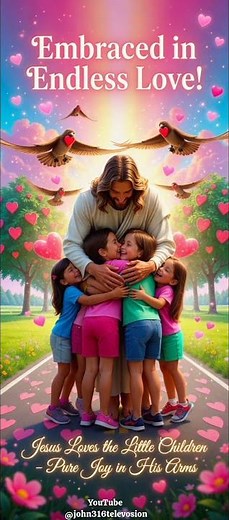Jesus and Little Children Playing | Uplifting Christian Illustration with Pink Hearts #shorts #jesus