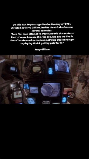 20K views · 261 reactions | On this day 30 years ago Twelve Monkeys (1995), directed by Terry Gilliam, had its theatrical release in several countries. "Each film is an attempt to create a world that makes a kind of sense because the real one, the one we live in doesn't make much sense to me. it's the closest you get to playing God & getting paid for it." Terry Gilliam | History of Cinema | Facebook