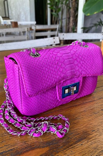 Hot Pink Python Leather Chain Bag - Etsy