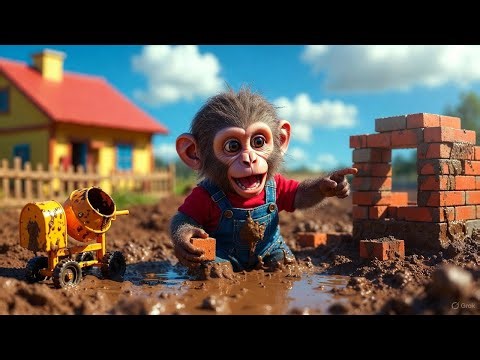 Monkey Nana Builds! From Deep Mud to Strong Brick Hut