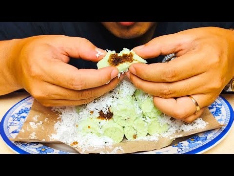ASMR Eating Super Soft Pandan Cake with Coconut & Brown Sugar Filling