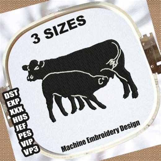Cow With Calf Embroidery Design | Cow and Calf Drinking Milk Embroidery Pattern | Animal Embroidery Files | Cow Embroidery | Calf Embroidery - Etsy