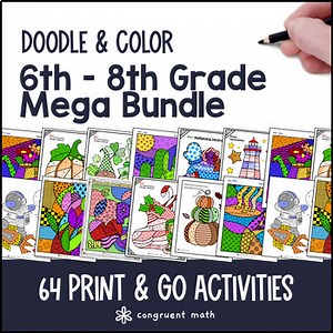 6th - 8th Grade Doodle Math Worksheets | Twist on Color by Number | Sub Plans