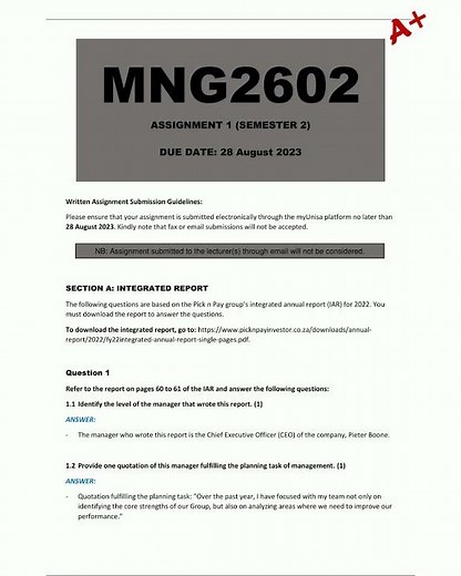 MNG2602 Assignment 1 Semester 2 Due 28 August 2023