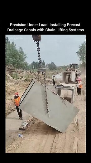 Precision Under Load: Installing Precast Drainage Canals with Chain Lifting Systems.