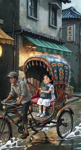 Cozy Rainy Day Rickshaw Ride 🌧️ Ghibli Style Animation