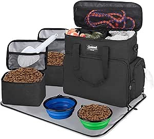 Dog Travel Bag Airline Approved–Pet Travel Tote with Collapsible Bowls,Food Containers & Feeding Mat–Multi-Pocket Organizer for Dogs & Cats, Durable & Water-Resistant for Hiking,Trips,Outdoors