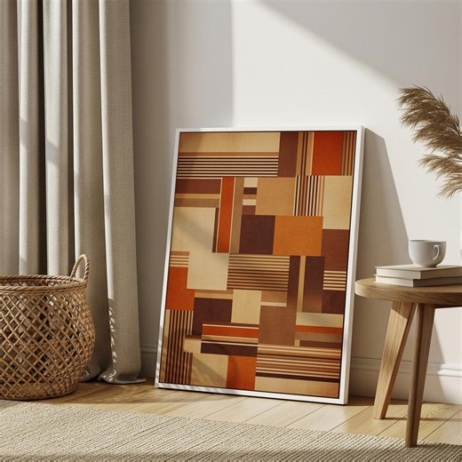 Retro Geometric Patterns Art, Framed Canvas Print, Abstract Modern Decor, Gift for Art Lovers, Bold Rectangles and Stripes, Vintage Canvas - Etsy