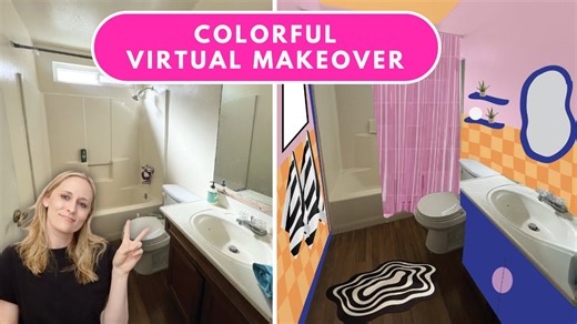 Design a colorful '80s postmodern bathroom with renter-friendly makeover