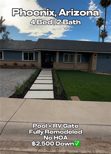 Comment “PHX” for more info on the home and buyer programs! 💬🙌🏼 Phoenix, AZ 📍 First-time homebuyers → $2,500 downpayment programs available ‼️ Remodeled 4 Bed | 2 Bath | 8,600 Sqft Lot - Extended Covered Patio - Pool - RV Gate - No HOA Easy Freeway access, great views just minutes from North Phoenix Mountain Reserves 🌄📍 #PhoenixAZ #AZHomes #PHX #FirstHomebuyers #FYP Looking to buy? ⬇️Text “Home” to get started! 🏡 📲480-771-9546 Jose Ochoa | Realtor jose@fregroup.io 📩 FRE Group | A.Z. & A