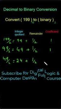 Convert Decimal 199 to Binary & Octal | Repeated Division Method | Digital Logic Short #digitallogic