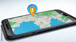 Smartphone 3D Map pins, GPS, navigator pin checking points, 3D World Map icon, technology and application mobile smart phone with mobile, delivery tracking, transportation, travel