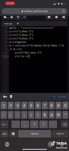 Menu sederhana Python 🐍🐍 #python #webautomation #xyzbca #foryou