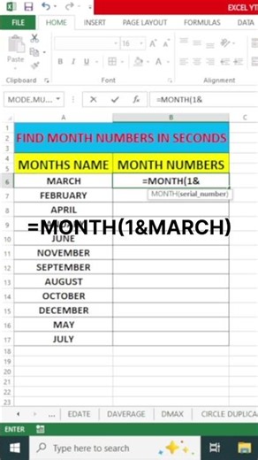 Find month no. in seconds by using #month function in #excel #exceltutorial #seekhoshorts #trending