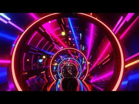 4K Abstract Fast Moving Metallic Ring Tunnel Color Neon Black Screen Relaxing Video Loop