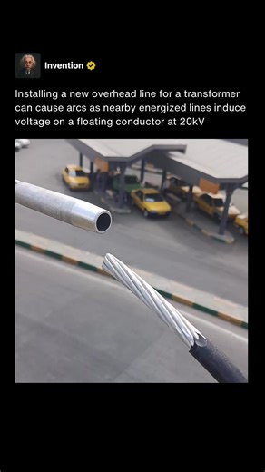 When a new overhead line is installed for a transformer, the conductor is often temporarily floating before it is fully bonded and grounded. If there are nearby energized lines, their electric fields can induce voltage onto the new line through capacitive coupling. This means the conductor can become energized without any direct electrical connection. As the induced charge builds, it may discharge to nearby grounded metal such as transformer housings, hardware, or tools. This discharge can appea