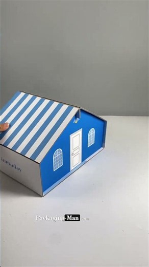 Sky-Blue House-Shaped Gift Box in High-Density Paperboard