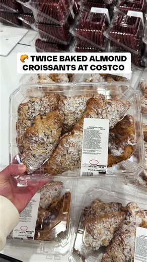 🥐 Twice Baked Almond Filled Croissants just landed in the Costco bakery and they look incredible! These are all butter croissants filled with almond cream, topped with sliced almonds, and baked again for that extra flaky, bakery style texture 🤤 You get six delicious croissants in the pack 😍 ($9.99) #Costco #CostcoFinds #BakeryFinds