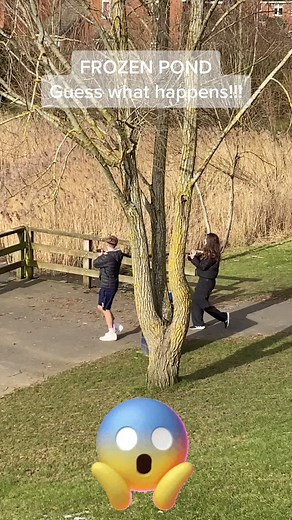 Frozen pond shocker! guess what happens next? #frozenpond #outdoors #experiment