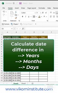 24K views · 676 reactions | Calculate date difference in excel 拾拾 #dateexpire #daredifferent #darecompleted #datesvalidation #dates #date #excelpro #vikominstitute #vikaljain #datesetup #dateideas #datedifferent #datenight #dateme #datedifference | Excel By Vikal | Facebook