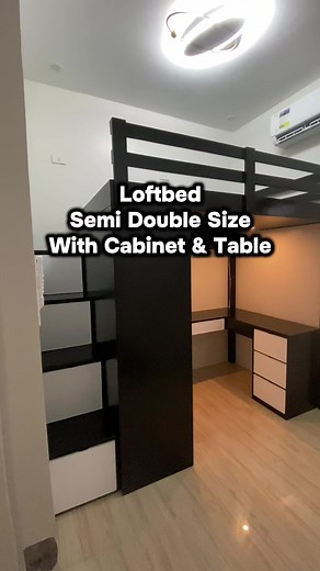 Semi Double Loft Bed with Cabinet & Table — Customizable Loftbed