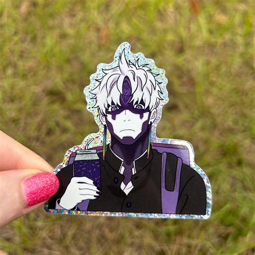 Evil Eye Jiji Sticker | Vinyl Glitter Anime Sticker for Laptop, Kindle, Water Bottle - Etsy