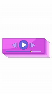 Stacked digital media player interfaces 2D cartoon vertical animation. Streaming music. Playback controls, play, pause, pink playlist layers animated flat colorful object 4K isolated on white