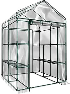 Greenhouse - Walk in Greenhouse with 8 Sturdy Shelves and PVC Cover for Indoor or Outdoor Use - 56 x 56 x 76-Inch Green House by Home-Complete