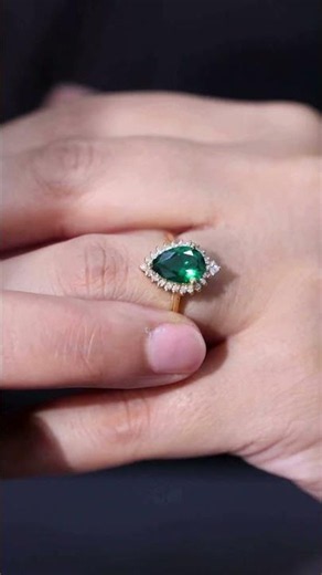 Pear Lab Grown Emerald Halo Engagement Ring 2 Carat Diamond Cocktail Ring for Women