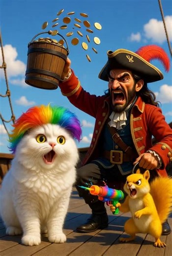 Cat and the angry pirate #aiart #animals #cat #animation #cartoon