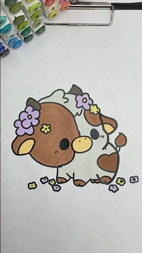 Coloring Cute Cow #coloring #coloringtime #markers #chibi