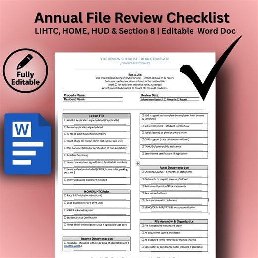 Affordable Housing Compliance Checklist: LIHTC, HOME, HUD & Section 8 (editable Word Template) - Etsy