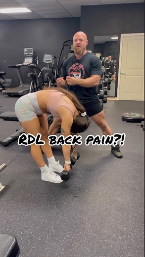 Red on Instagram: "RDLs are a common movement that people do incorrectly. It is a hip hinge movement, meaning back and forth, not an up and down movement. People often experience back pain by reaching straight down, which rounds the back, or not bracing the core. The muscles in the low back are being used no matter what so if they get sore after this movement it’s perfectly normal but there’s a difference bt soreness and pain #backpain #RDL #hamstrings #glutes #deadlift"