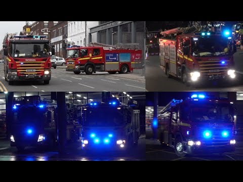 Pumps & Combined Platform Ladders Turning out from Liverpool City Community Fire Station